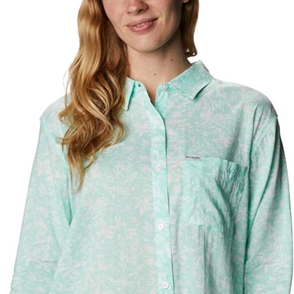🆕Columbia Women's Slack Water Woven LS Shirt, Mint Cay Kona Print, Brand NEW - Picture 1 of 6